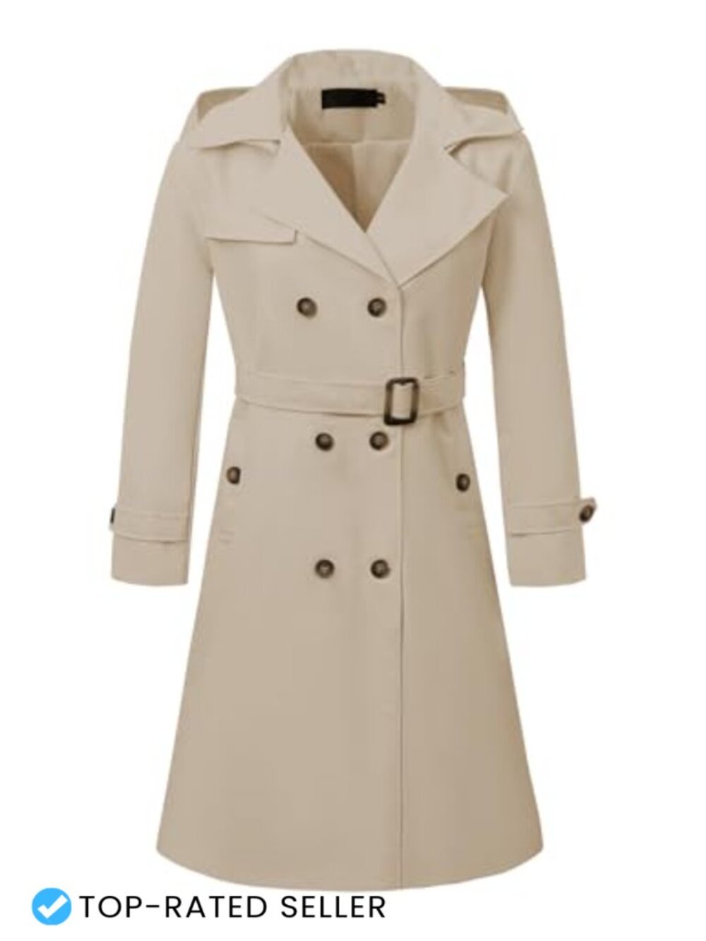 Womens Long Trench Coat Double Breasted Belted Slim Overcoat Detachable Hood